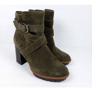 Naturalizer Lyra Womens Size 8 Olive Green Suede 3.5" Heel Bootie Boots Shoes